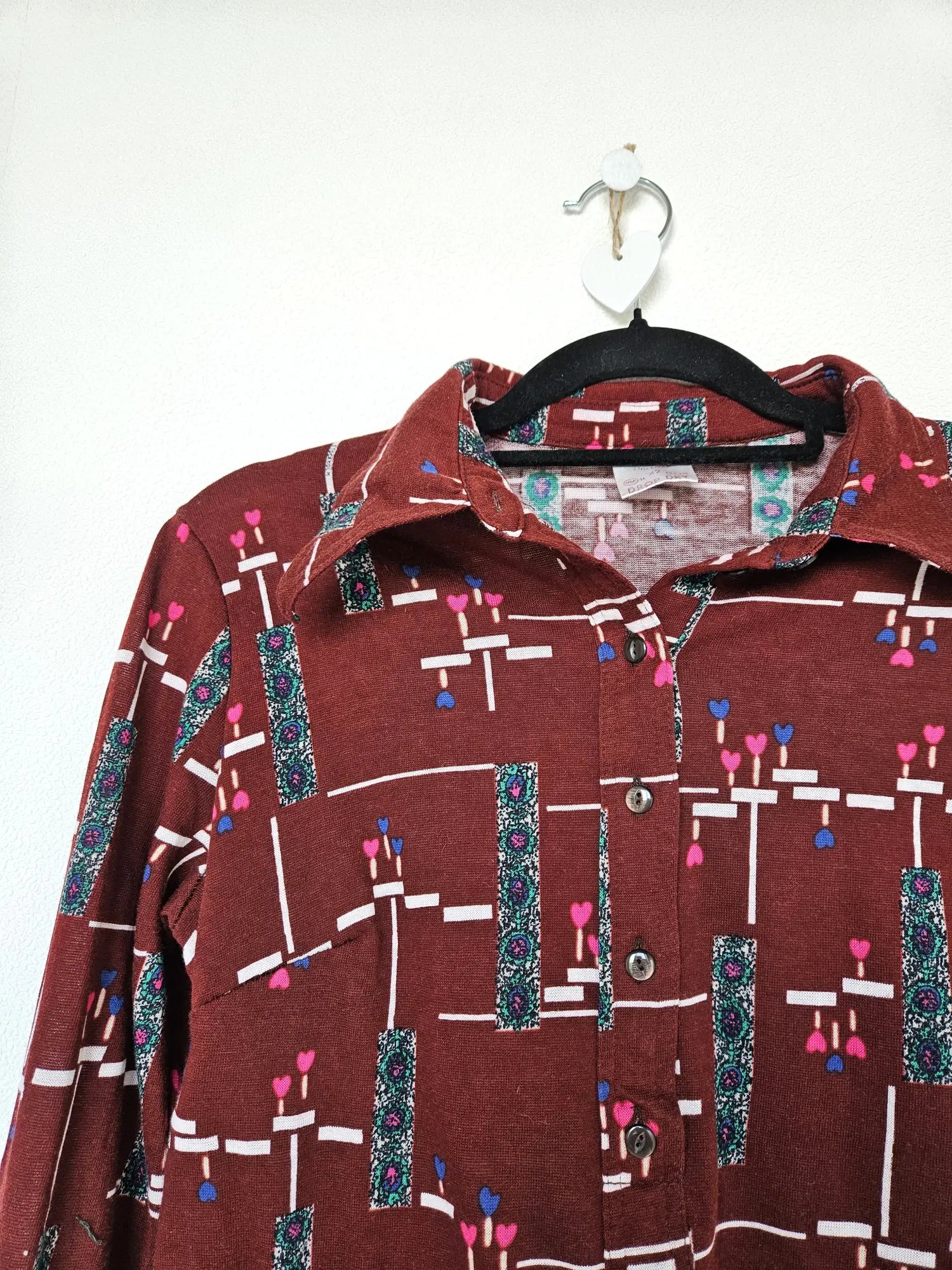 Rode 70s vintage top van zacht & stretchy katoen | L