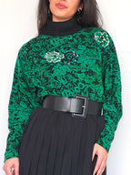 Vintage coltruitje met donkergroene bloemen | L