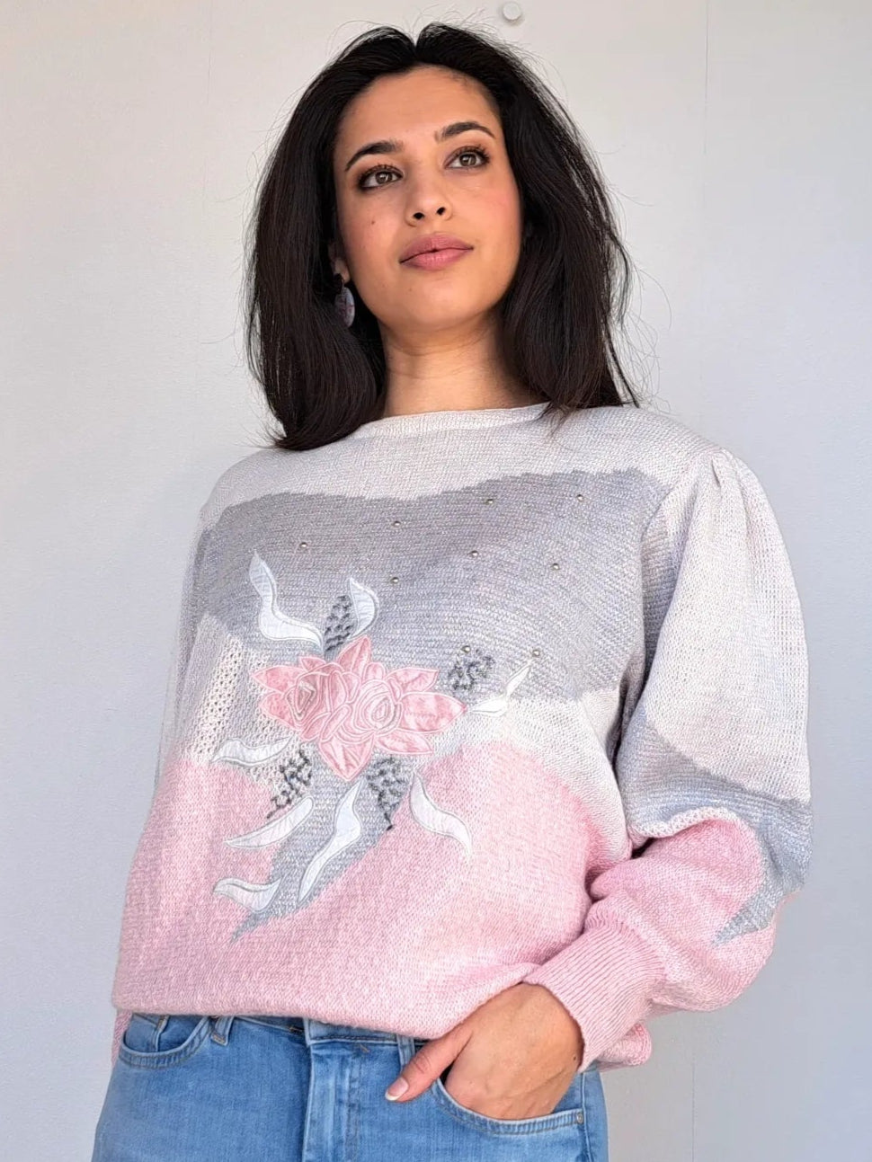 roze gebreide vintage trui