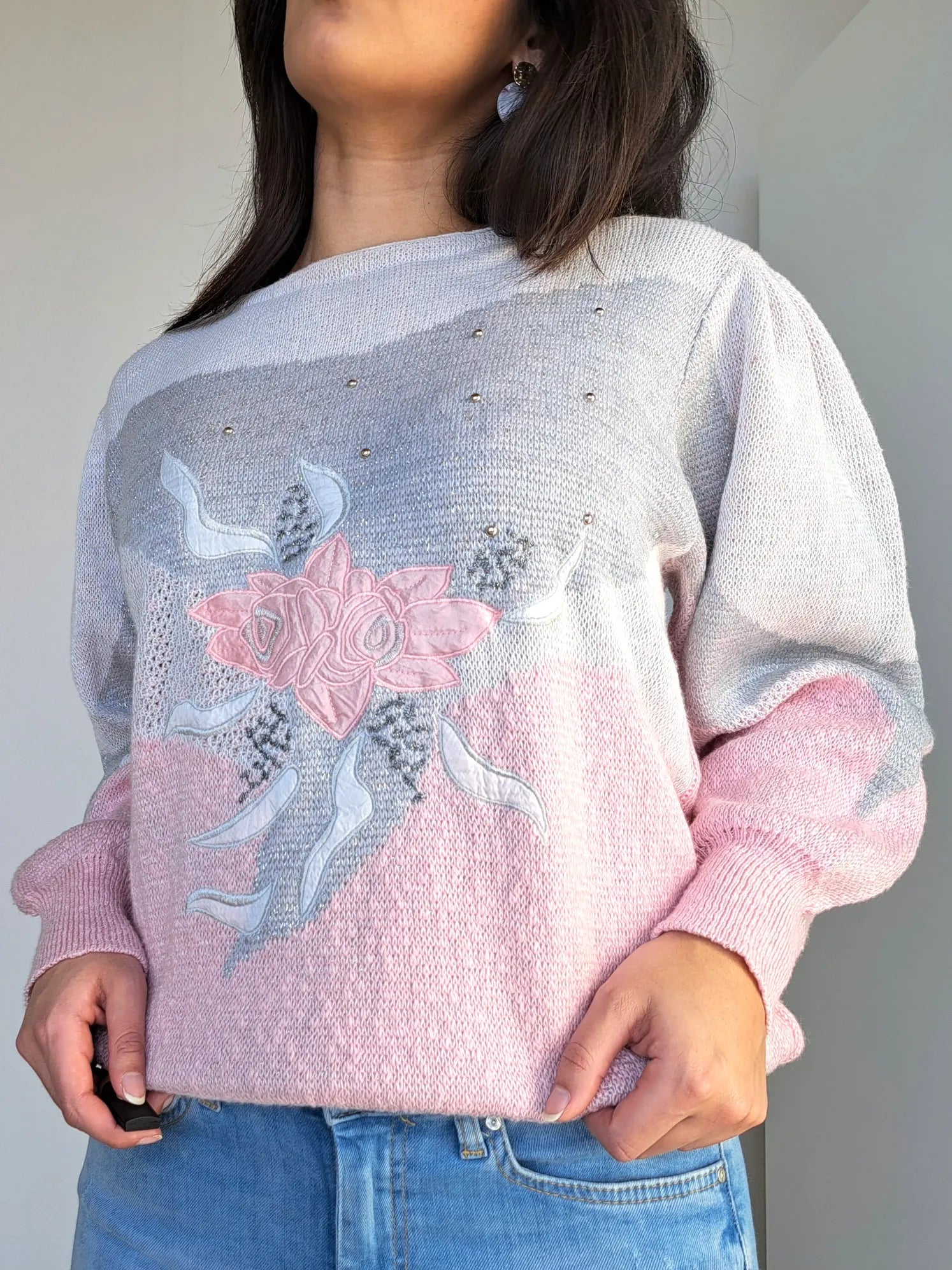 roze gebreide vintage trui