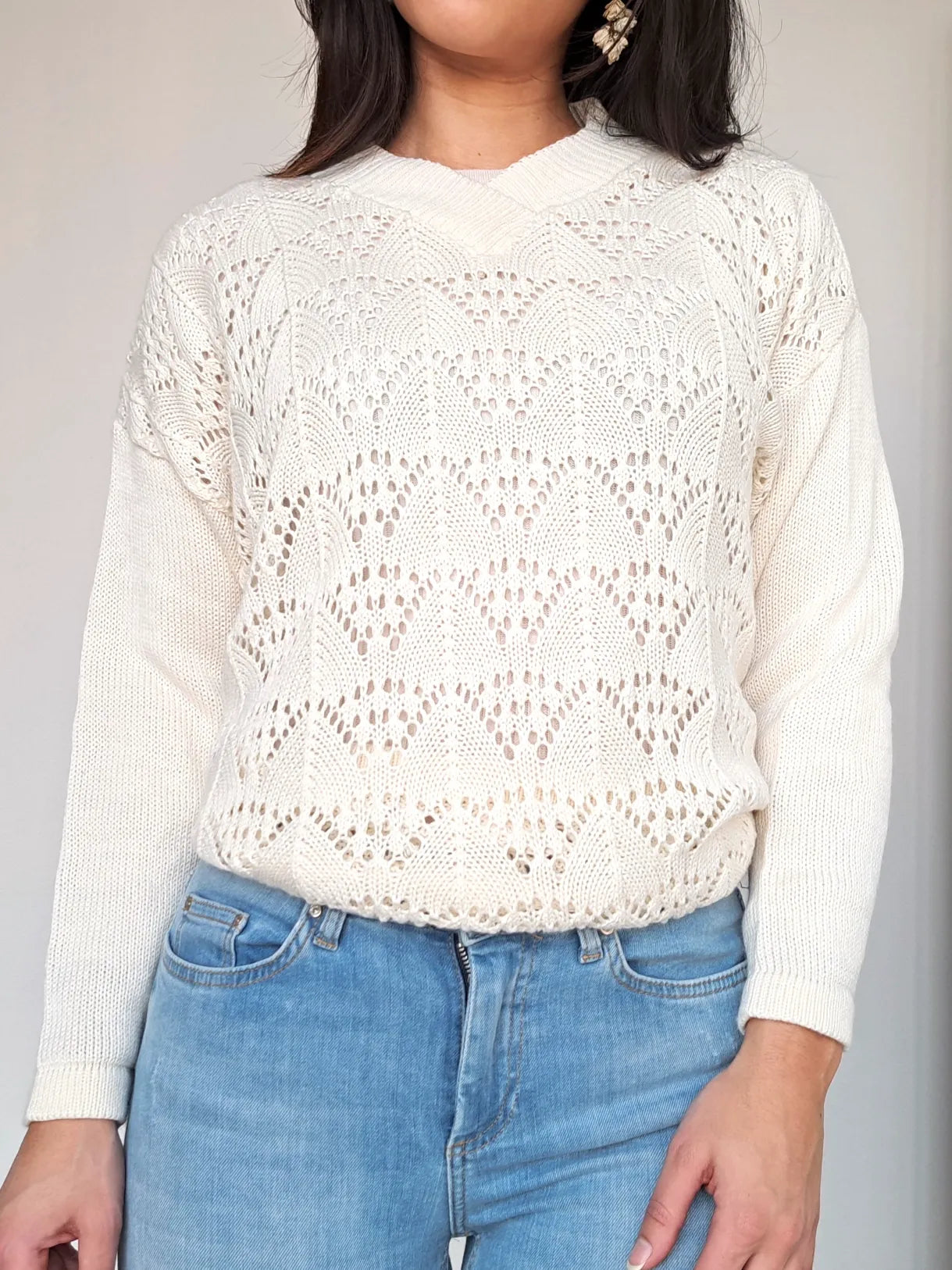 gehaakte witte vintage trui
