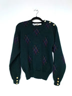 donkergroene wollen vintage trui