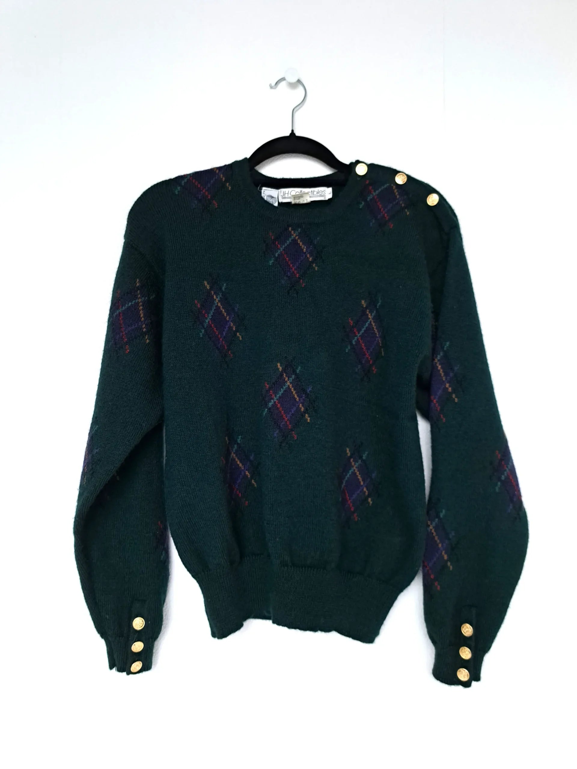 donkergroene wollen vintage trui