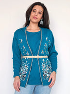 vintage trui oceaan blauw met bloemen