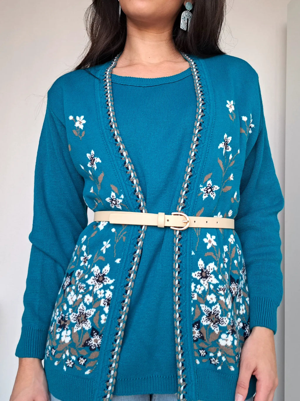 vintage trui oceaan blauw met bloemen