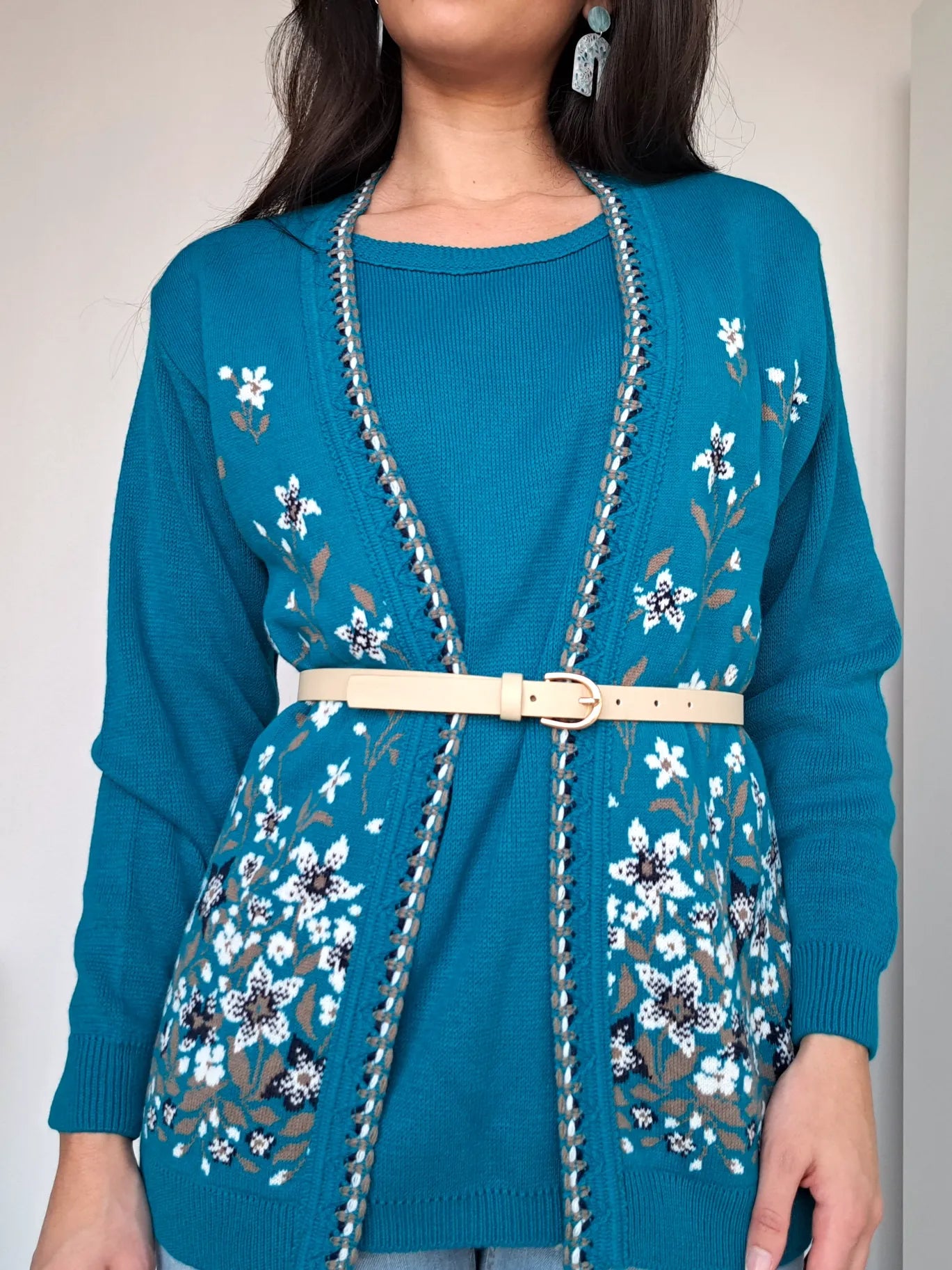 vintage trui oceaan blauw met bloemen