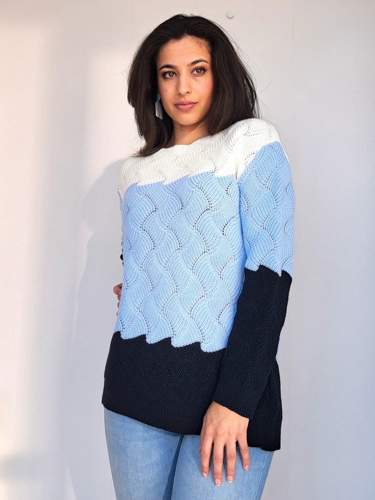blauw met witte vintage trui
