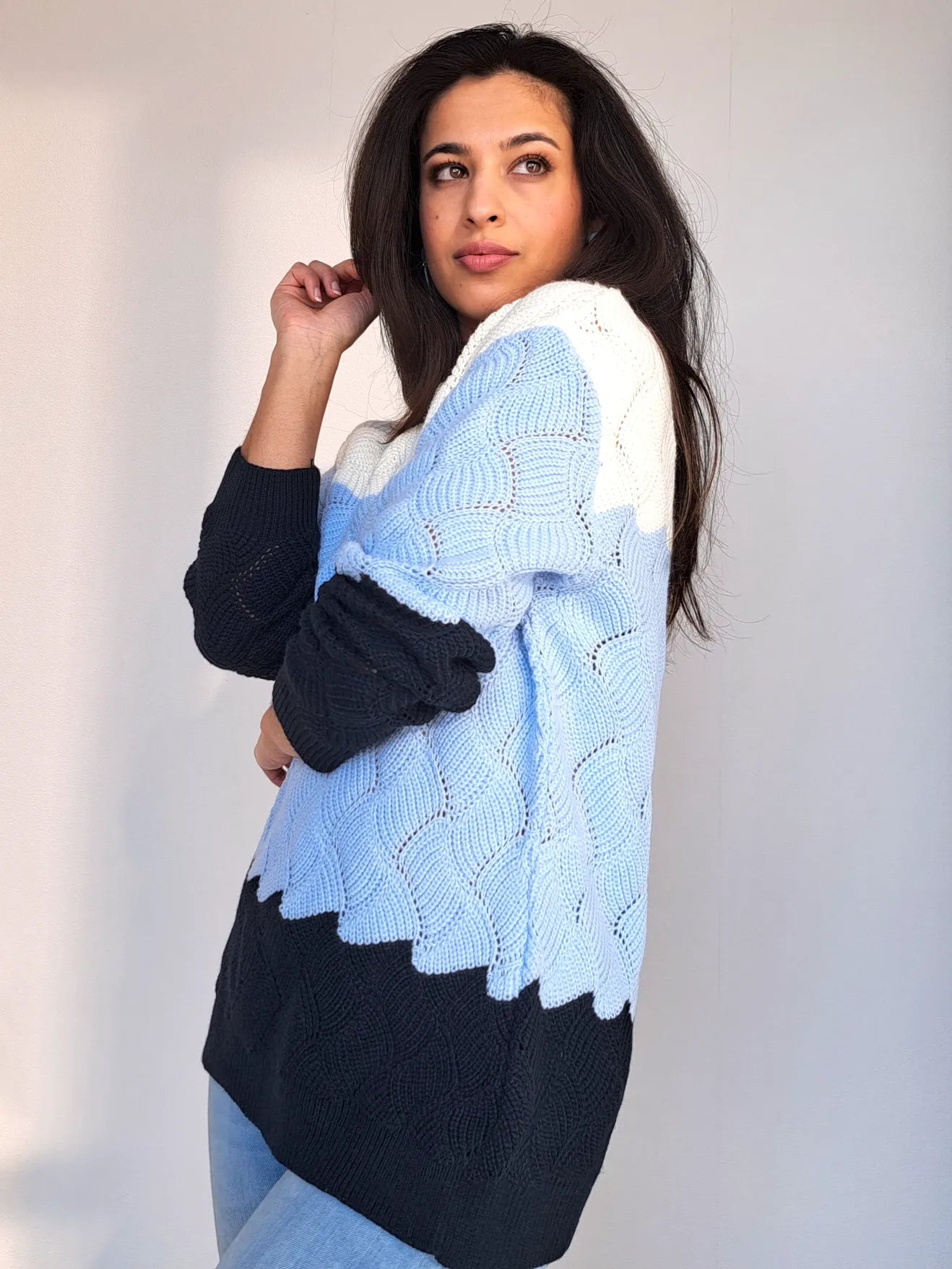blauw met witte vintage trui