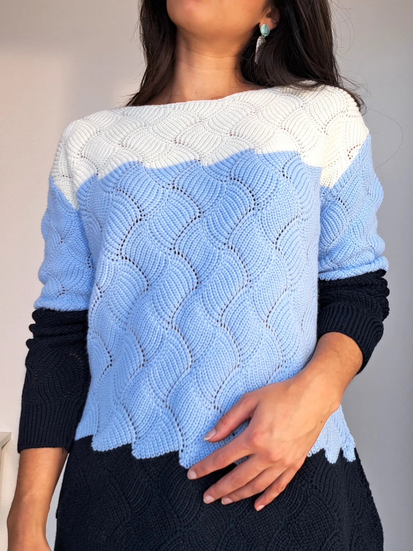 blauw met witte vintage trui