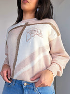 roze vintage trui met bloem
