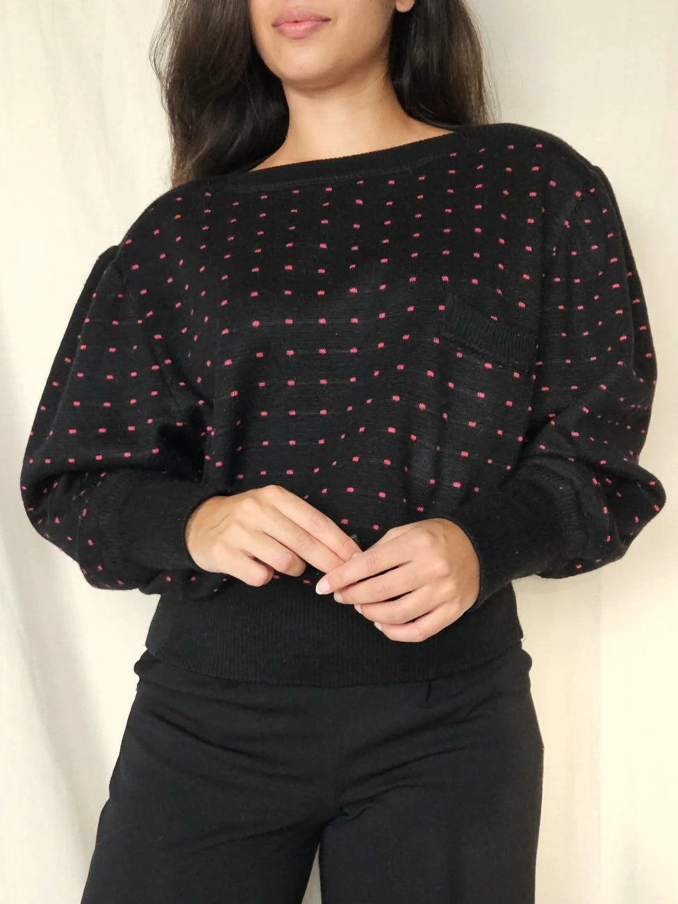 Zwarte vintage trui met stippen | XXL