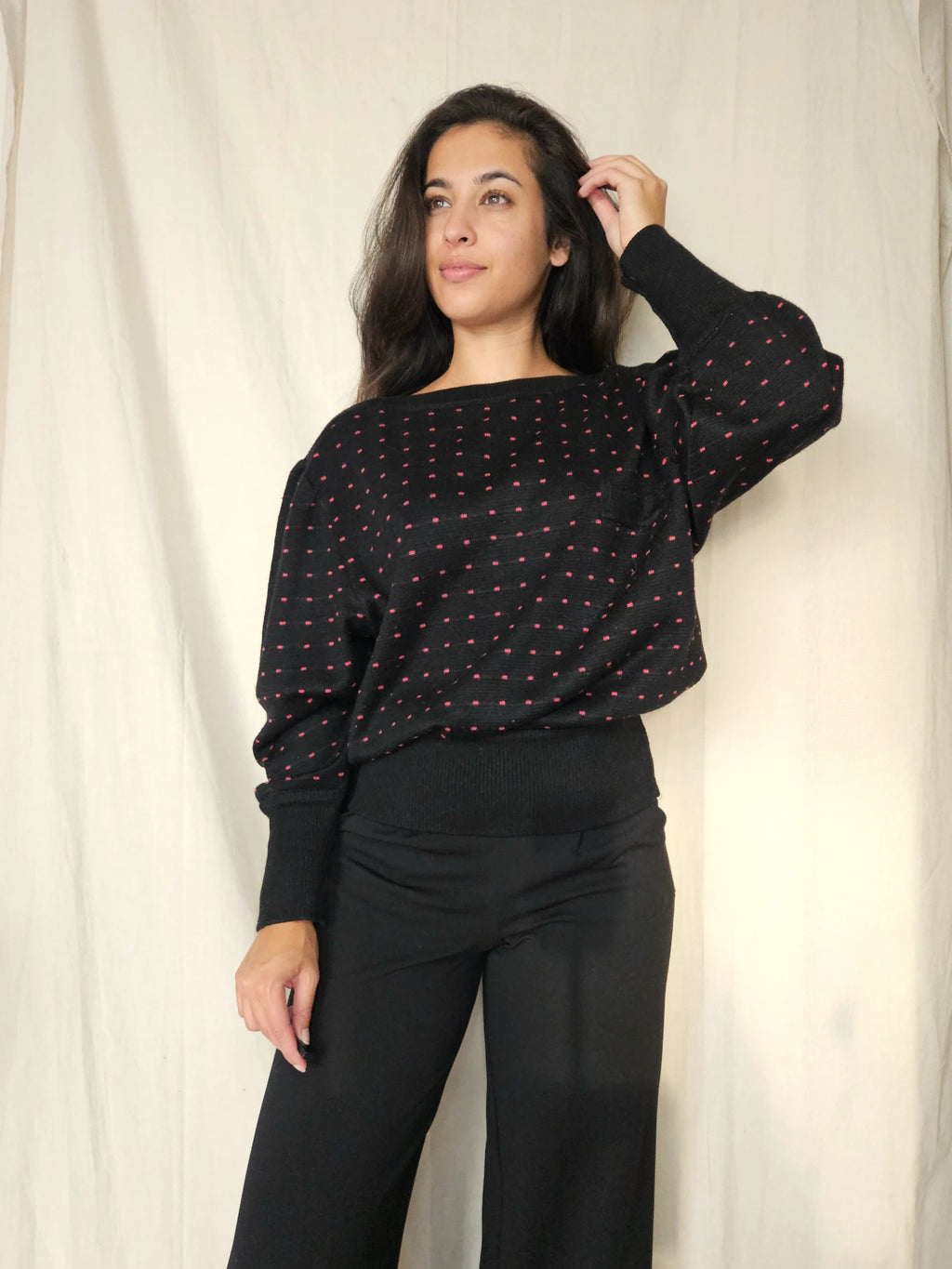 Zwarte vintage trui met stippen | XXL