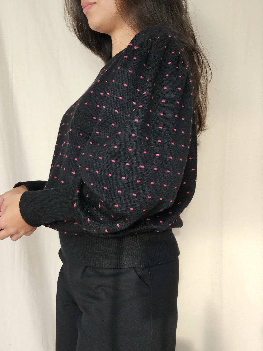 Zwarte vintage trui met stippen | XXL