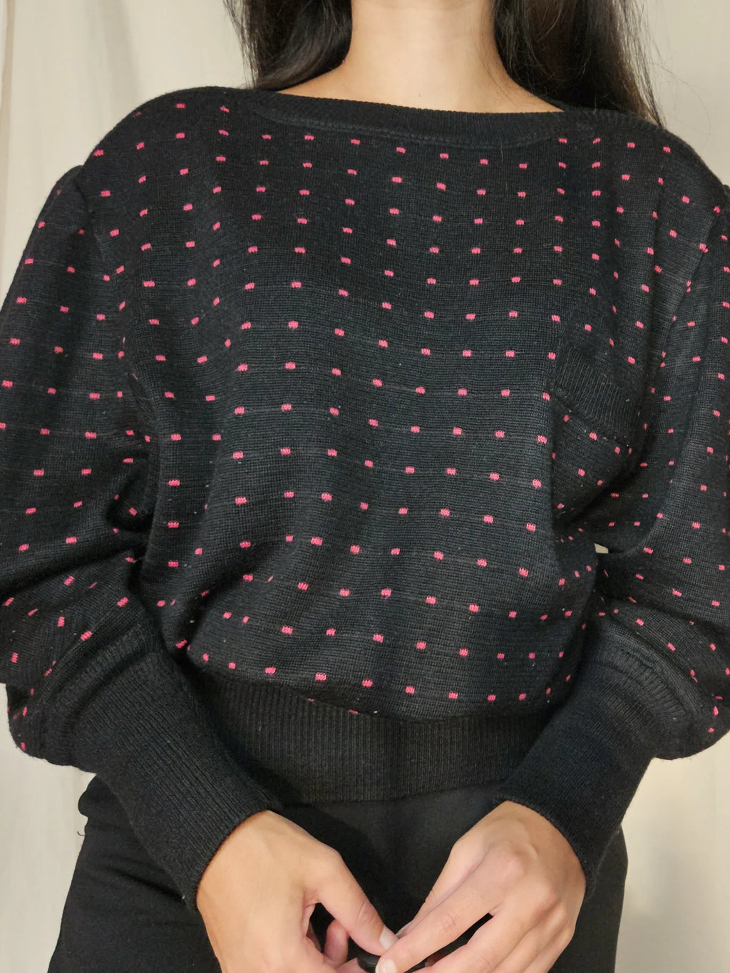 Zwarte vintage trui met stippen | XXL