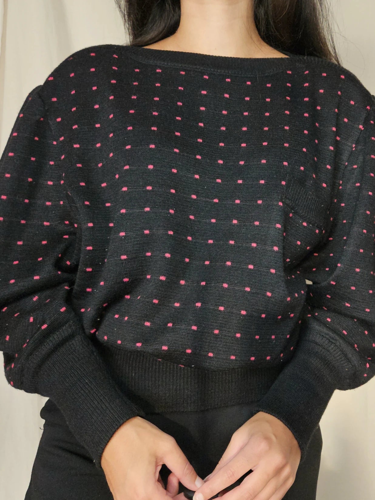 Zwarte vintage trui met stippen | XXL