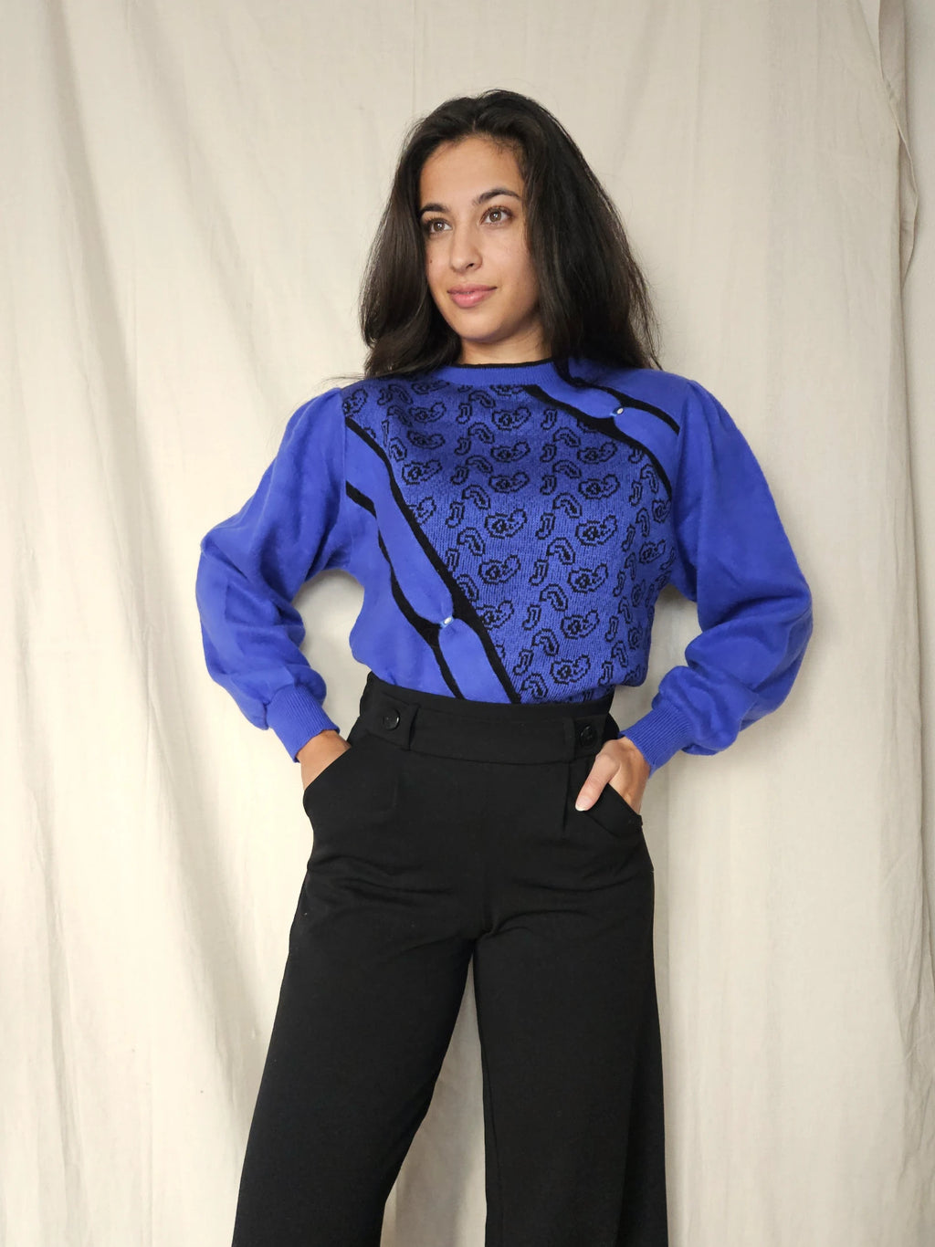 80s blauwe vintage trui | M