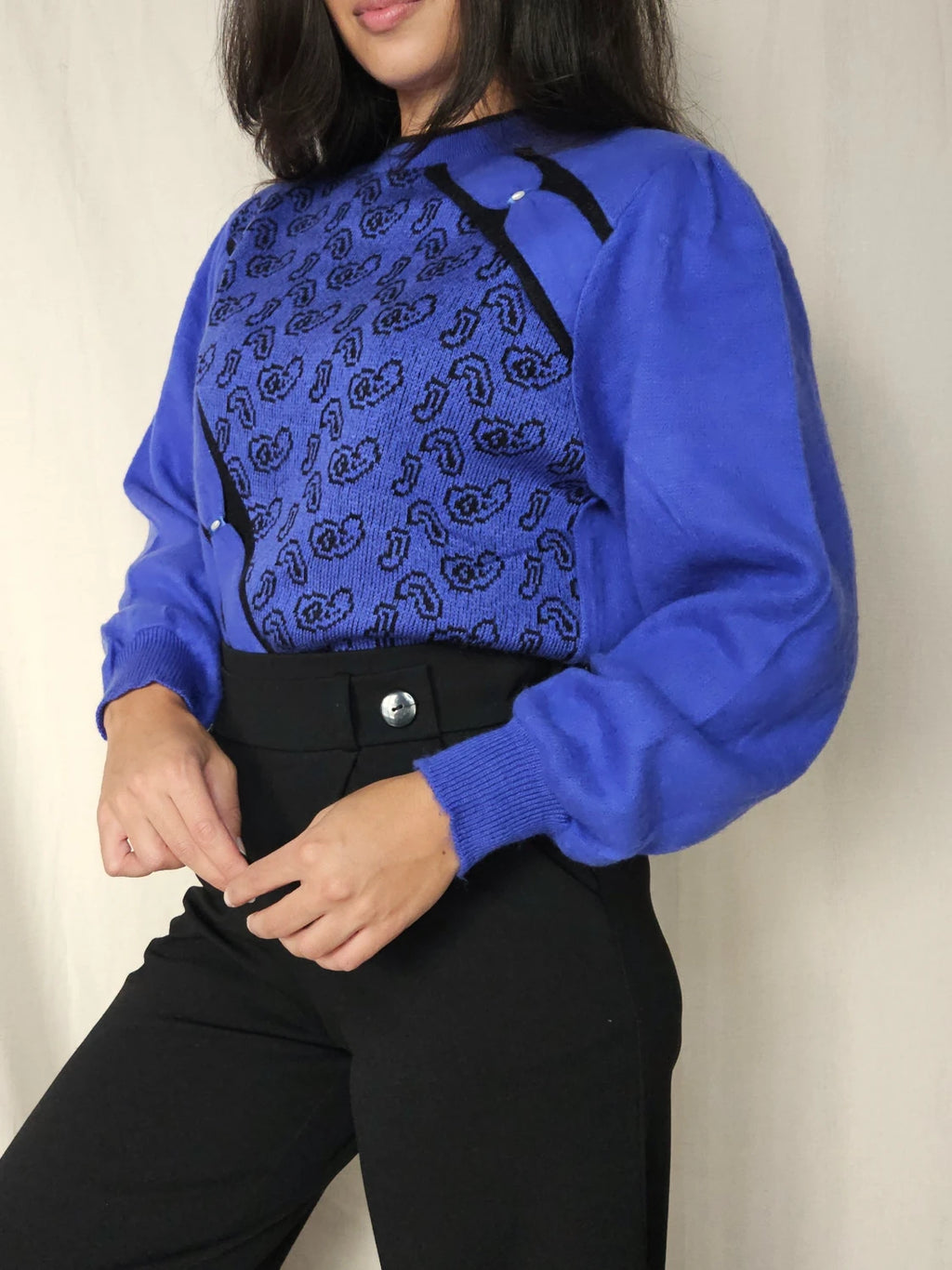 80s blauwe vintage trui | M