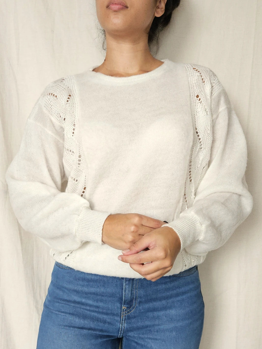 Crème wit vintage trui met kant | L/XL