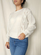 Crème wit vintage trui met kant | L/XL