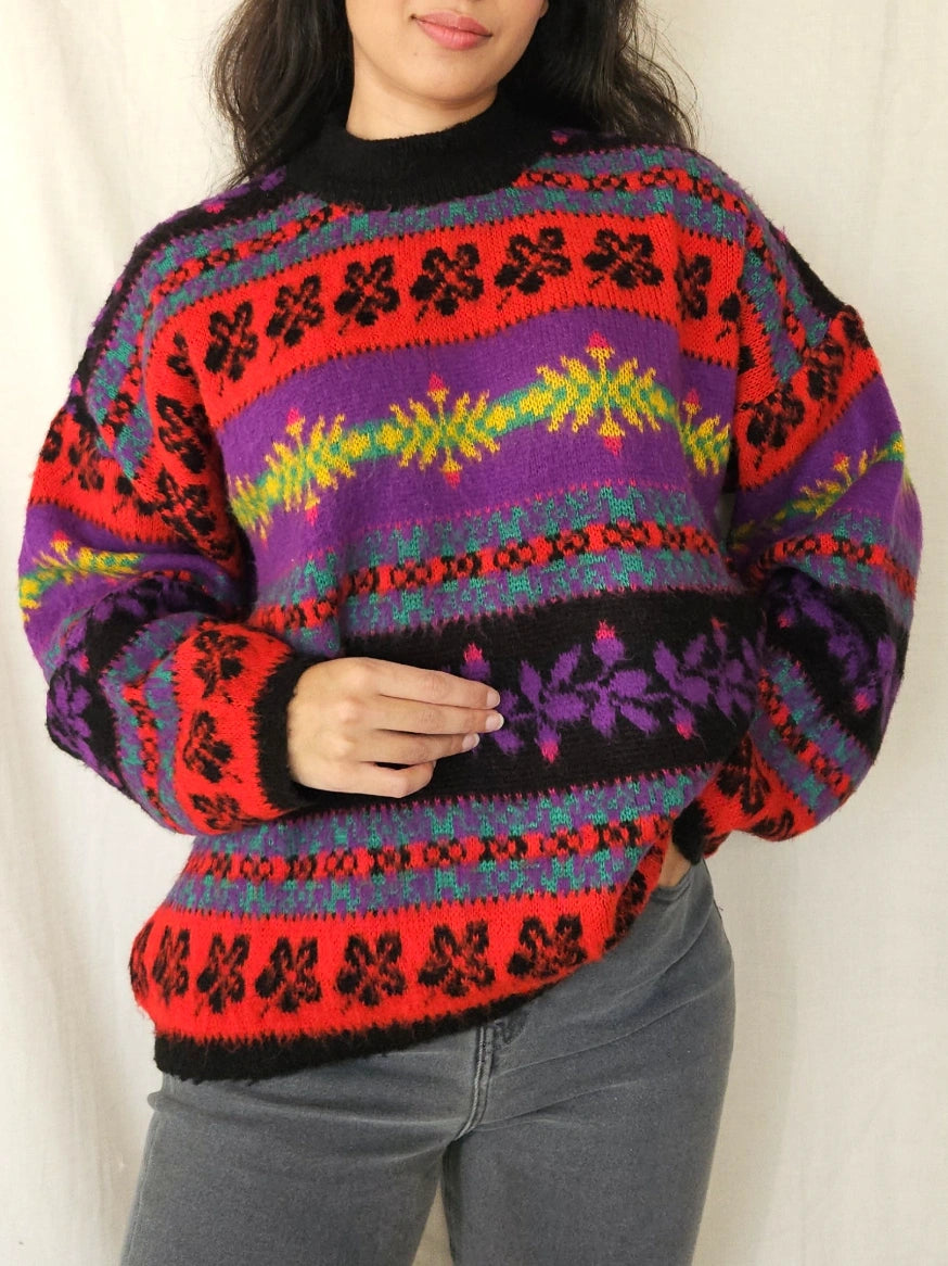 Warme kleurrijke vintage trui | free size