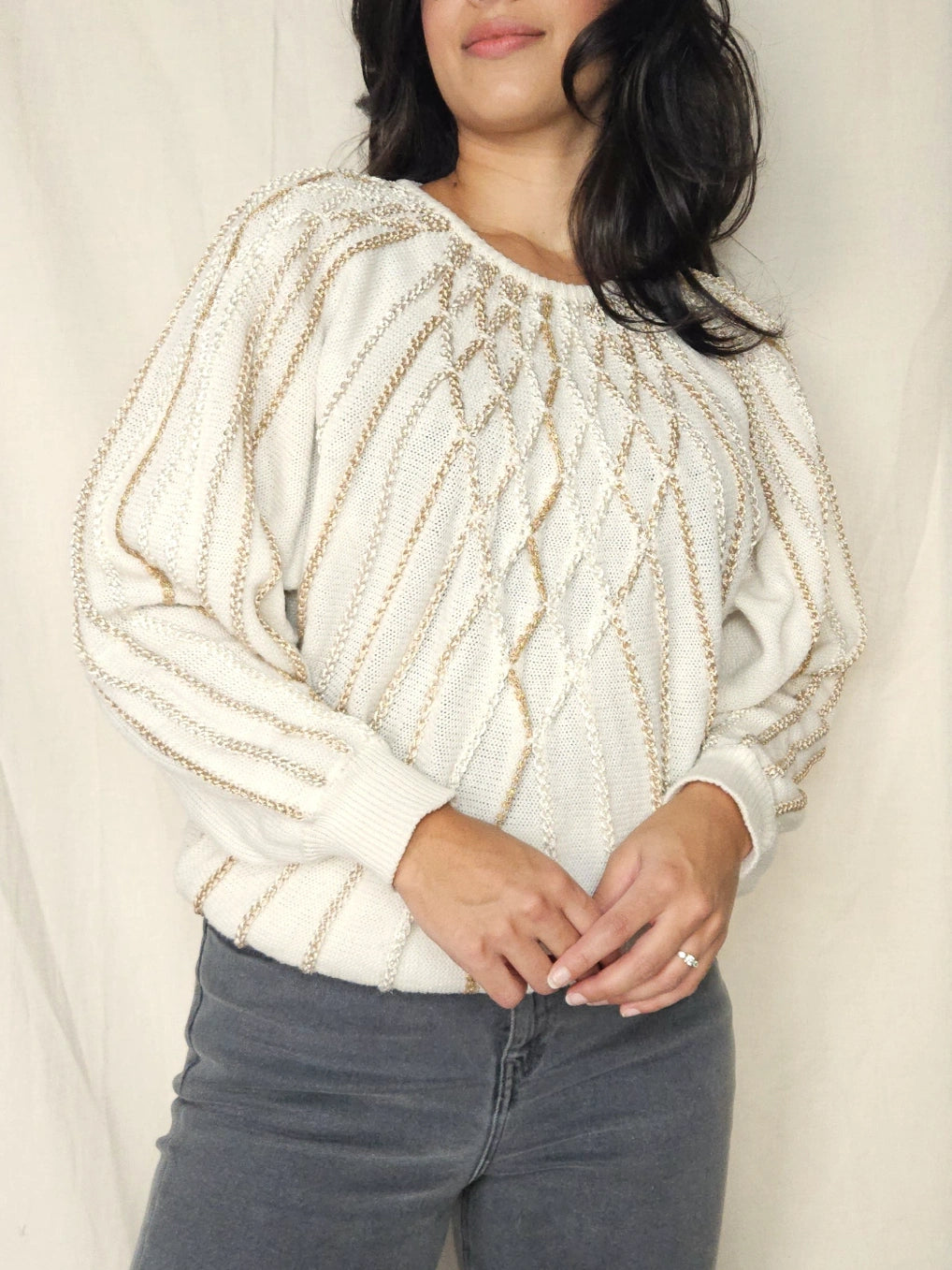 Gebreide vintage trui met vloeiende stroken | XXL