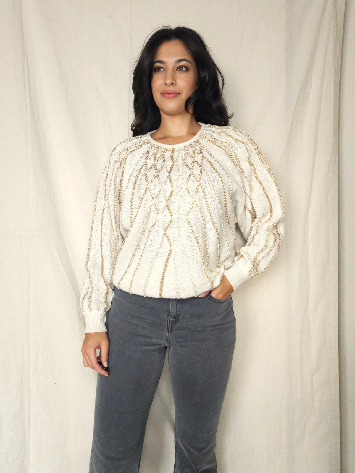 Gebreide vintage trui met vloeiende stroken | XXL