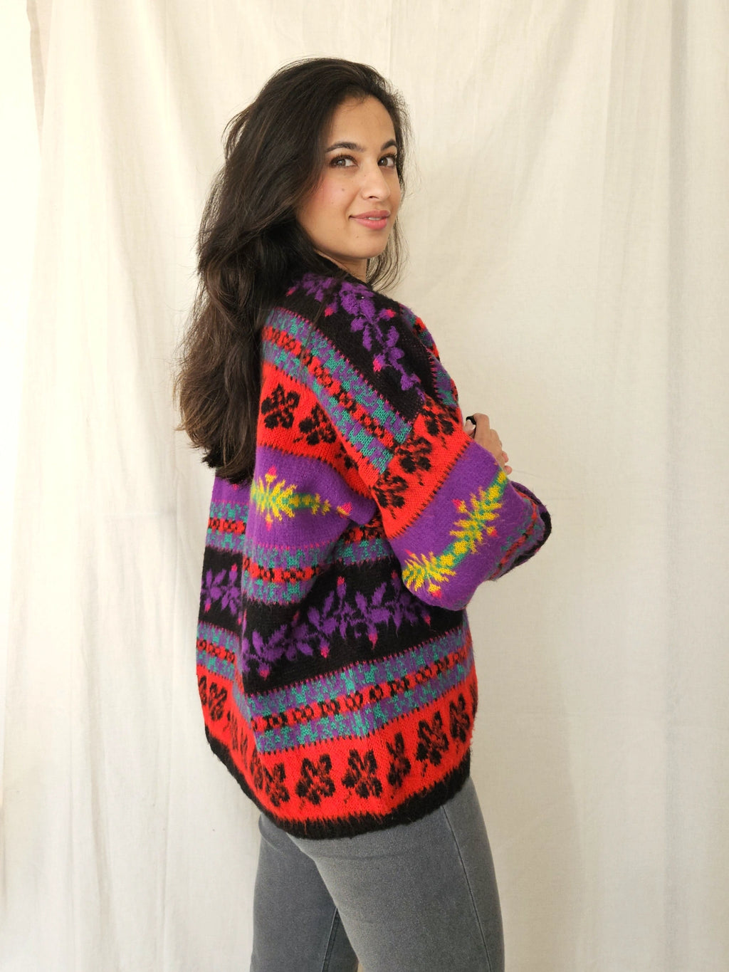 Warme kleurrijke vintage trui | free size