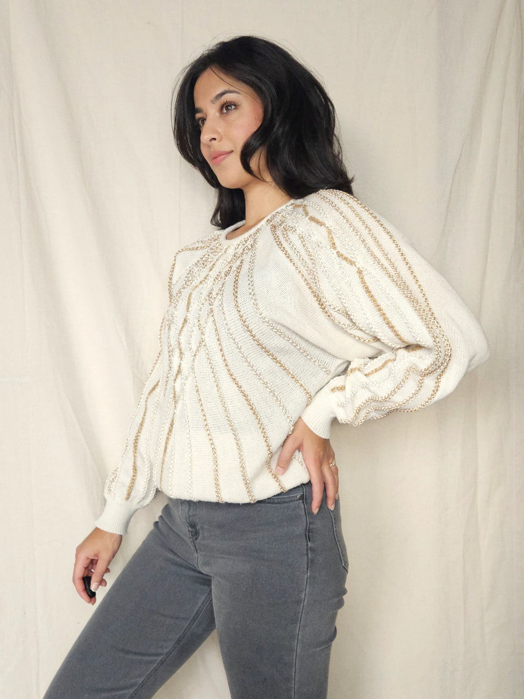 Gebreide vintage trui met vloeiende stroken | XXL