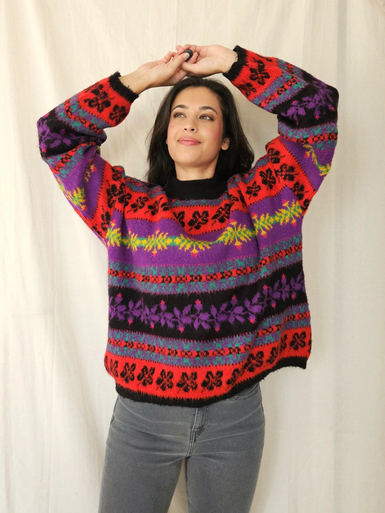 Warme kleurrijke vintage trui | free size