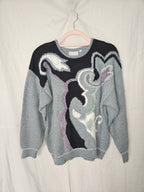 Grijze vintage trui met patronen | XL