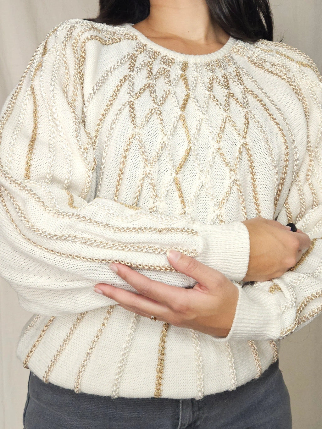 Gebreide vintage trui met vloeiende stroken | XXL