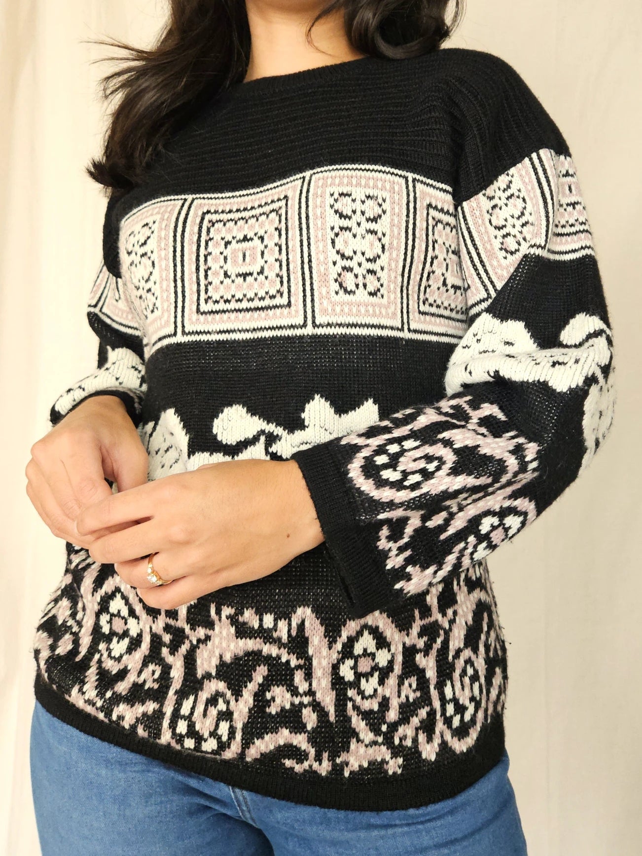 Vintage trui Square Patterns | L