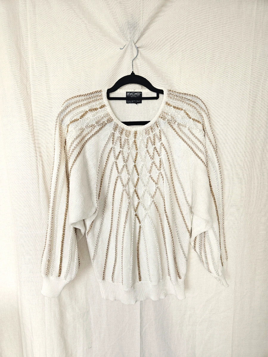 Gebreide vintage trui met vloeiende stroken | XXL