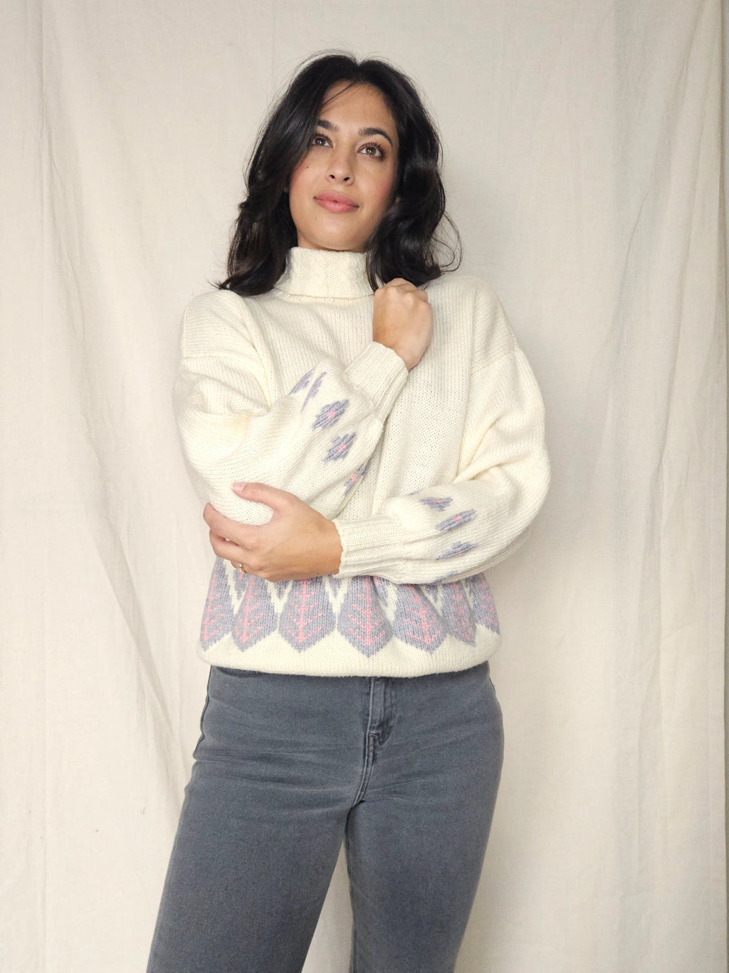 Handgebreide vintage trui met col | XXL