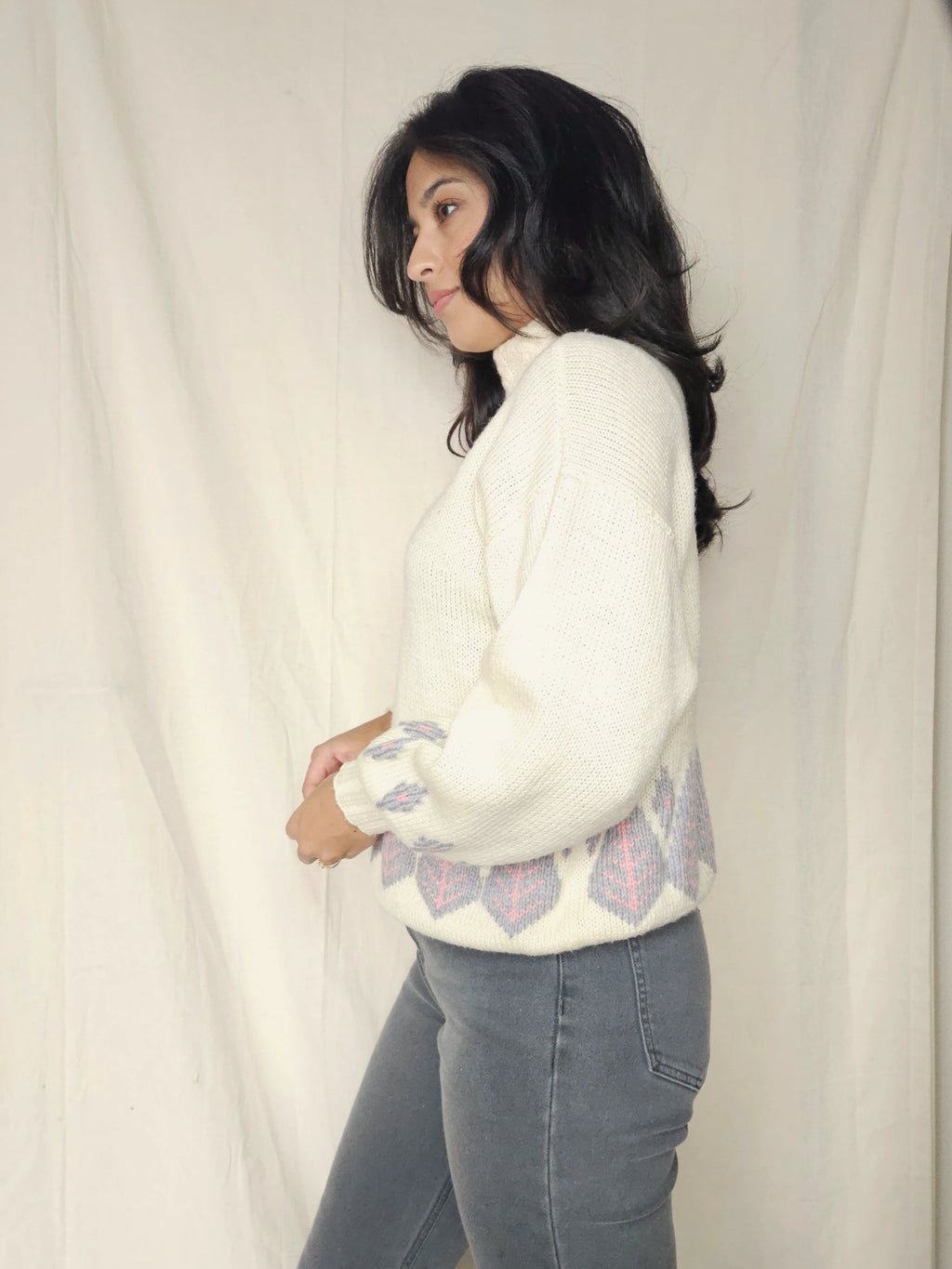 Handgebreide vintage trui met col | XXL