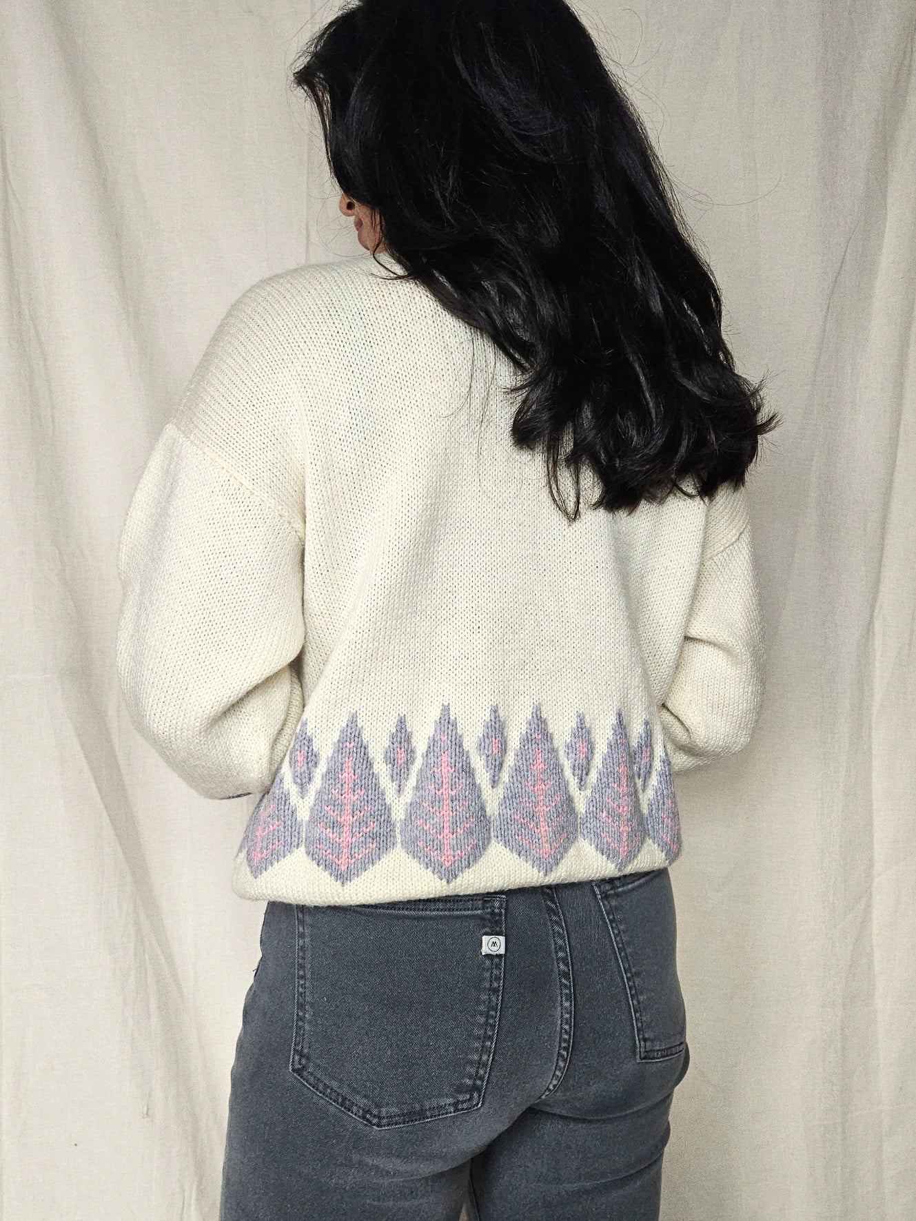 Handgebreide vintage trui met col | XXL