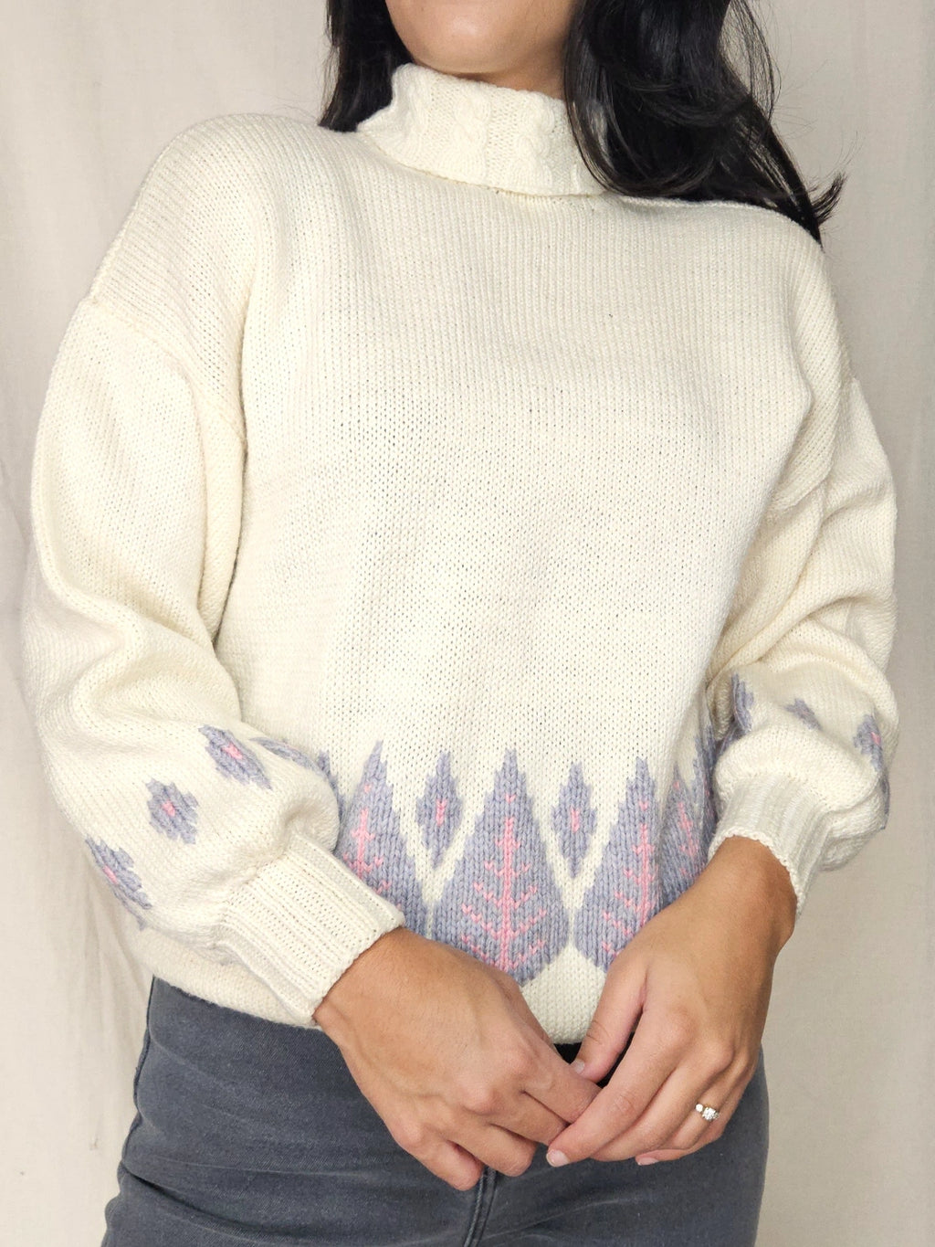 Handgebreide vintage trui met col | XXL