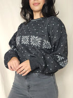 Donkergrijze snowflake vintage trui | 4XL