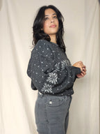 Donkergrijze snowflake vintage trui | 4XL