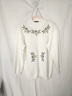 Cream white vintage sweater with embroidery | XL