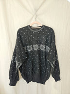 Donkergrijze snowflake vintage trui | 4XL