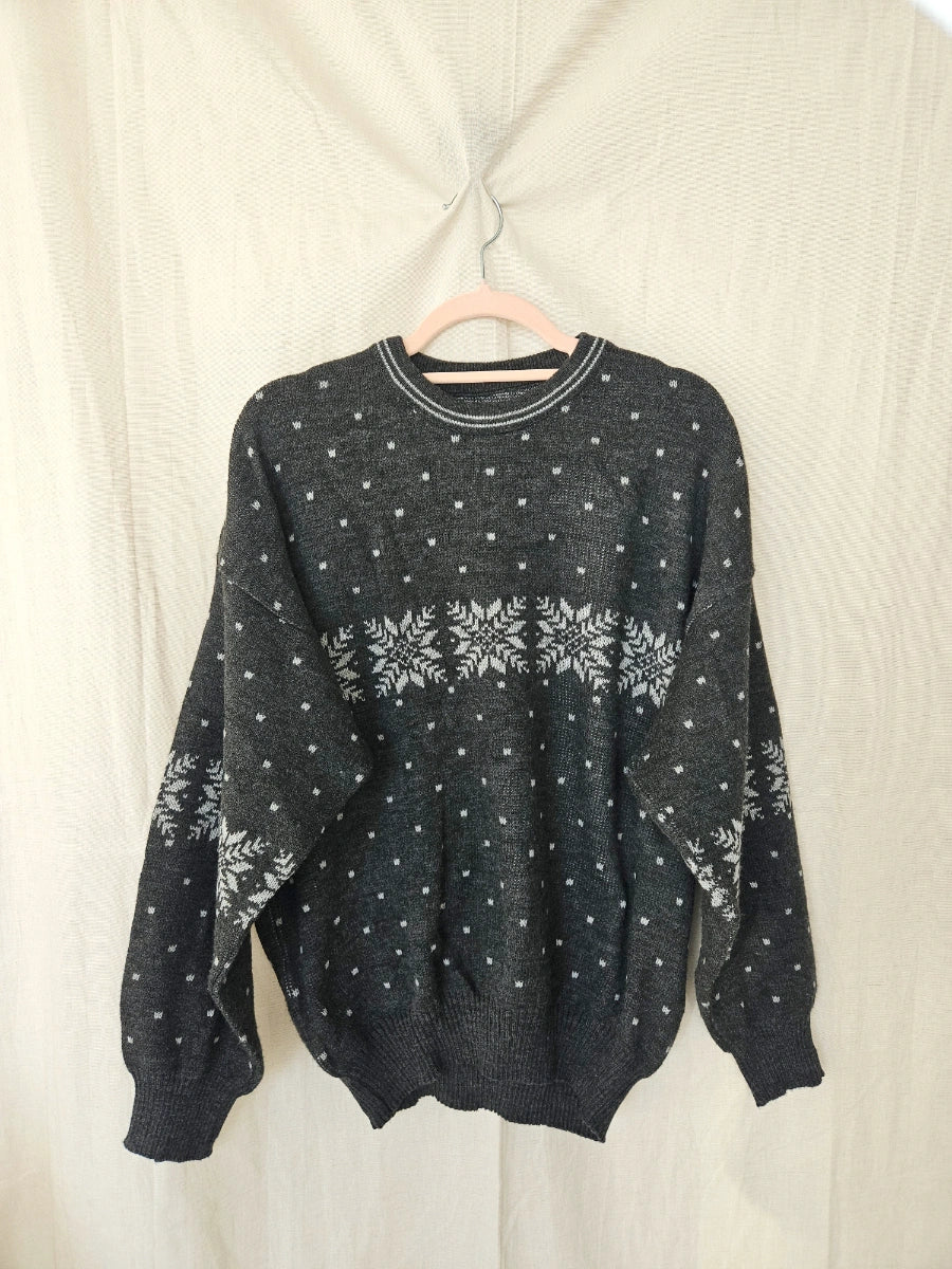 Donkergrijze snowflake vintage trui | 4XL