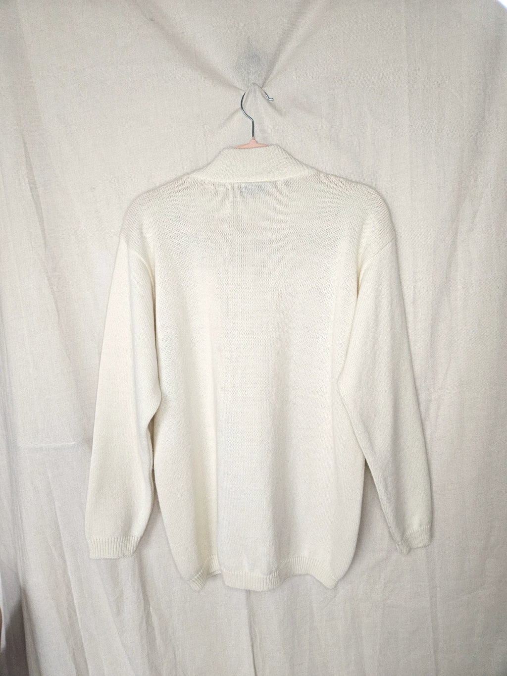 Cream white vintage sweater with embroidery | XL