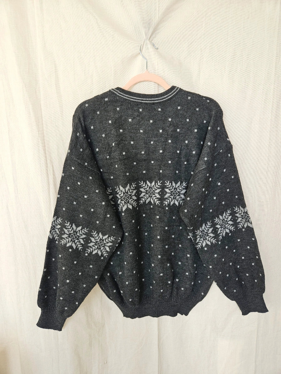 Donkergrijze snowflake vintage trui | 4XL