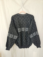 Donkergrijze snowflake vintage trui | 4XL