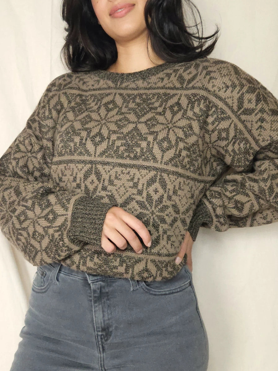 Bruin-grijze snowflake vintage trui | 4XL
