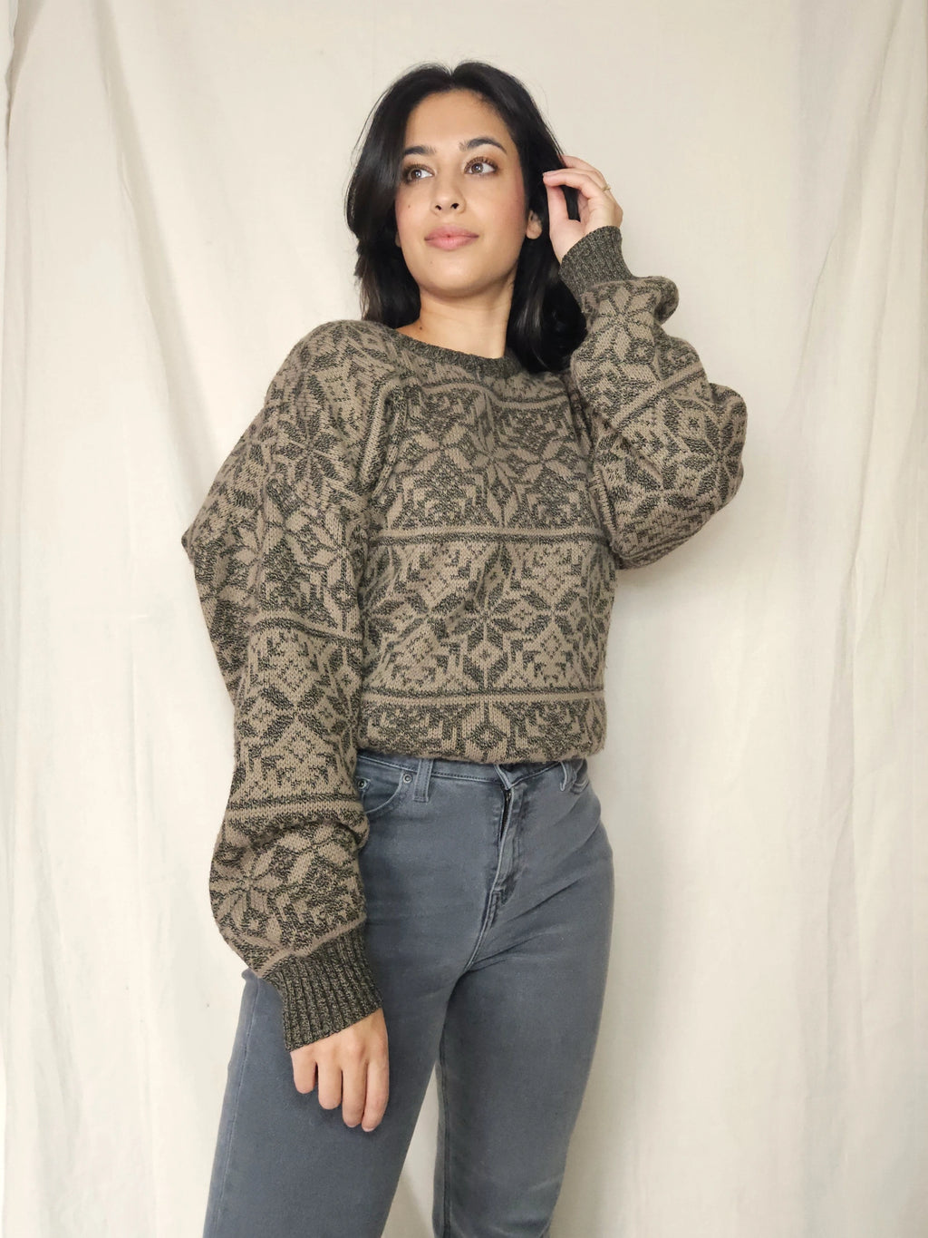 Bruin-grijze snowflake vintage trui | 4XL