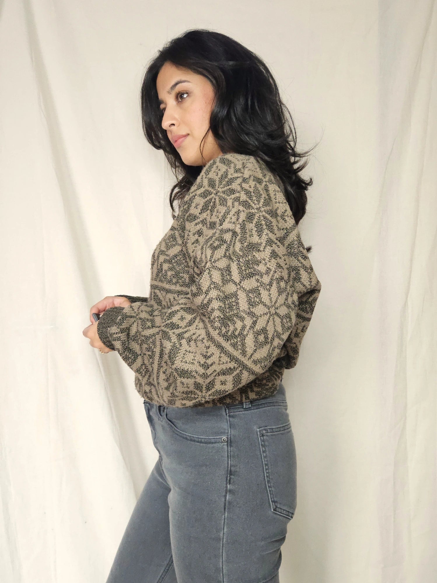 Bruin-grijze snowflake vintage trui | 4XL