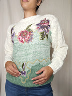 Jaren 80 grof gebreide vintage trui met bloemen | M