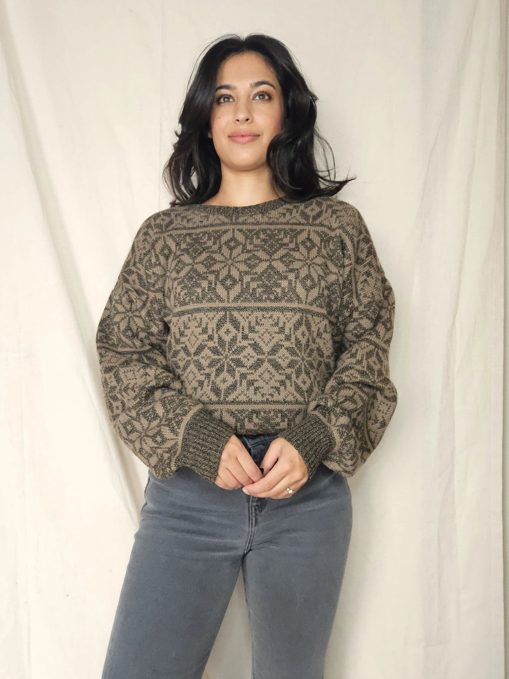 Bruin-grijze snowflake vintage trui | 4XL